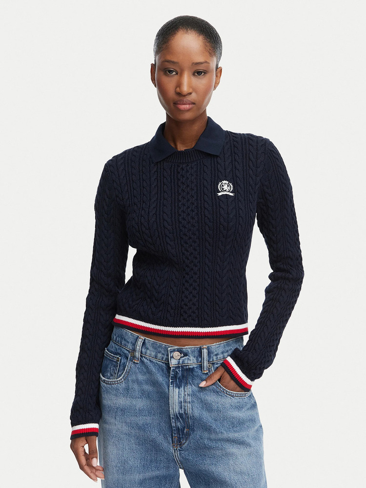 Women's Navy Blue TJW RWB Tipping Sweater Tommy Jeans DW0DW22933-C1G