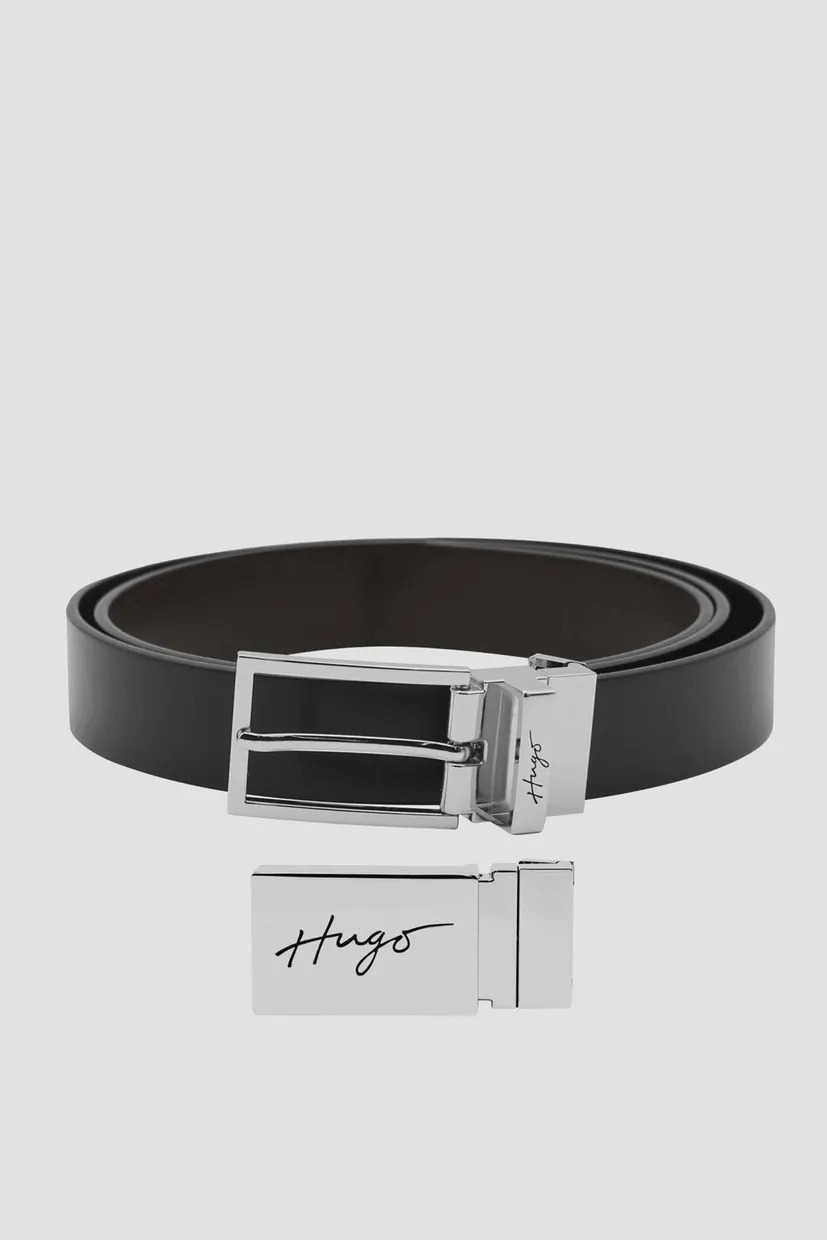 Men's Black Leather Reversible Graym Belt Hugo 50486652-002
