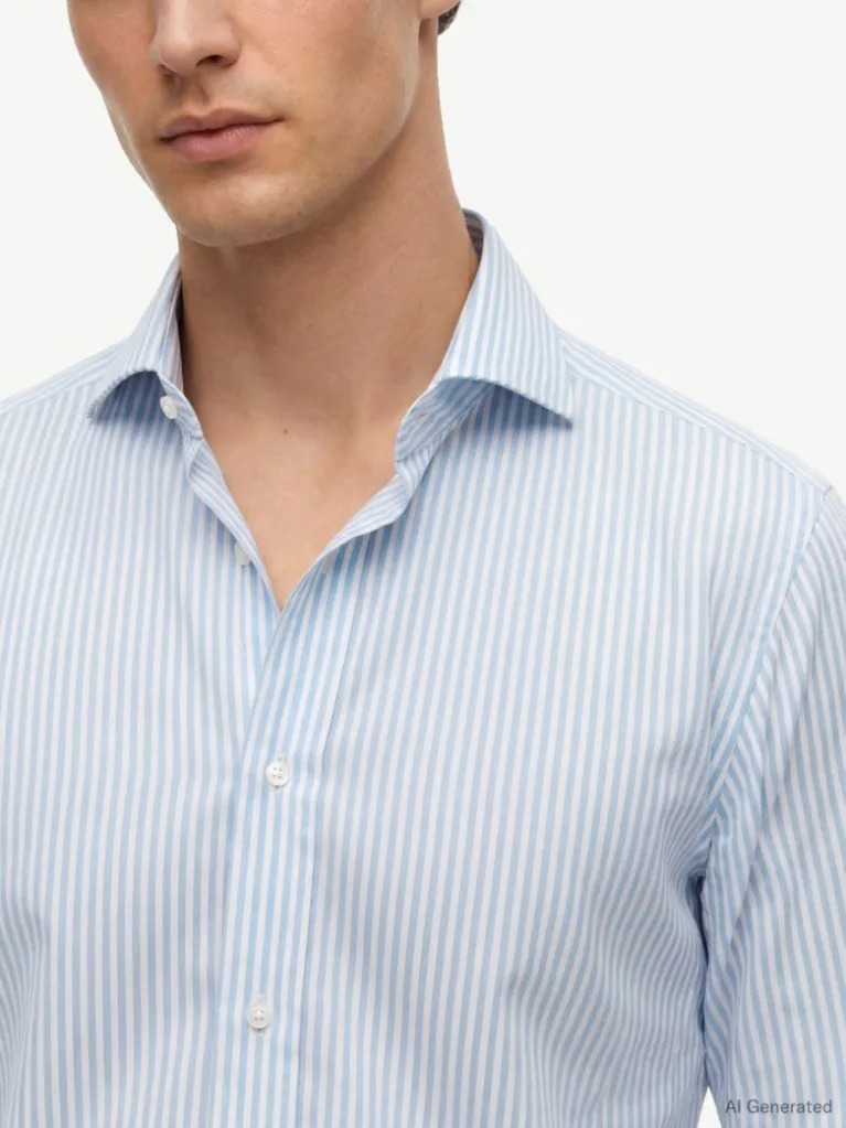 Men's Light Blue DC Flex Collar Clssc Strp Shirt Tommy Hilfiger MW0MW42722-C14