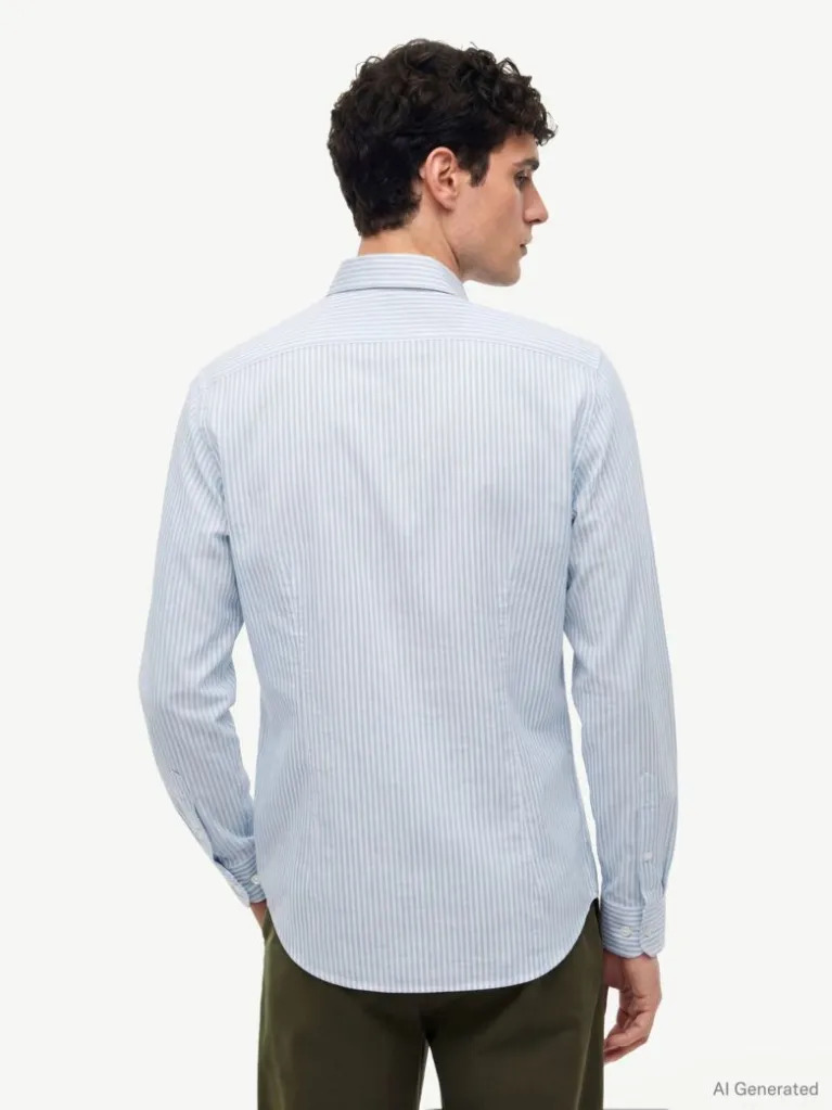 Men's Light Blue DC Flex Collar Clssc Strp Shirt Tommy Hilfiger MW0MW42722-C14