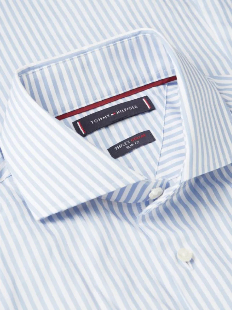 Men's Light Blue DC Flex Collar Clssc Strp Shirt Tommy Hilfiger MW0MW42722-C14