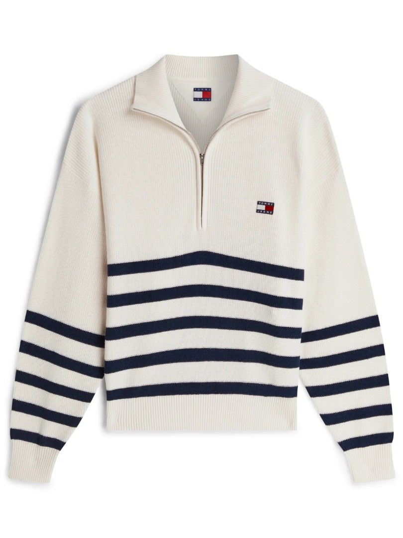 Women's White TJW Stripe Quarter Zip Sweater Tommy Jeans DW0DW22928-YBH