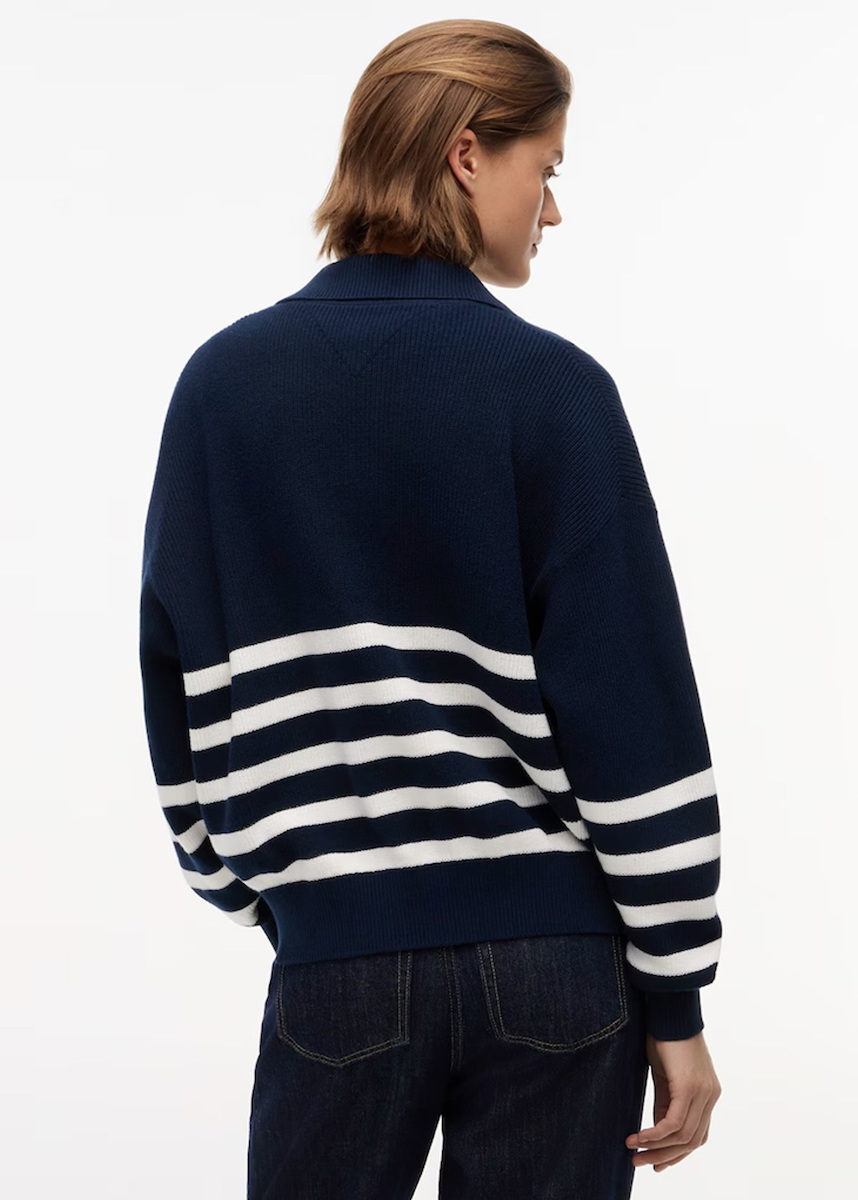 Women's Navy Blue TJW Stripe Quarter Zip Sweater Tommy Jeans DW0DW22928-0A9