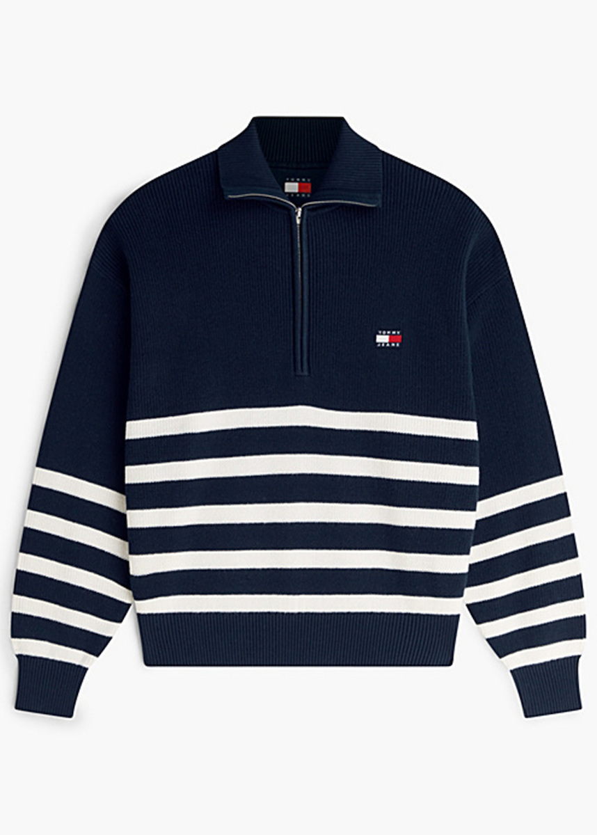 Women's Navy Blue TJW Stripe Quarter Zip Sweater Tommy Jeans DW0DW22928-0A9