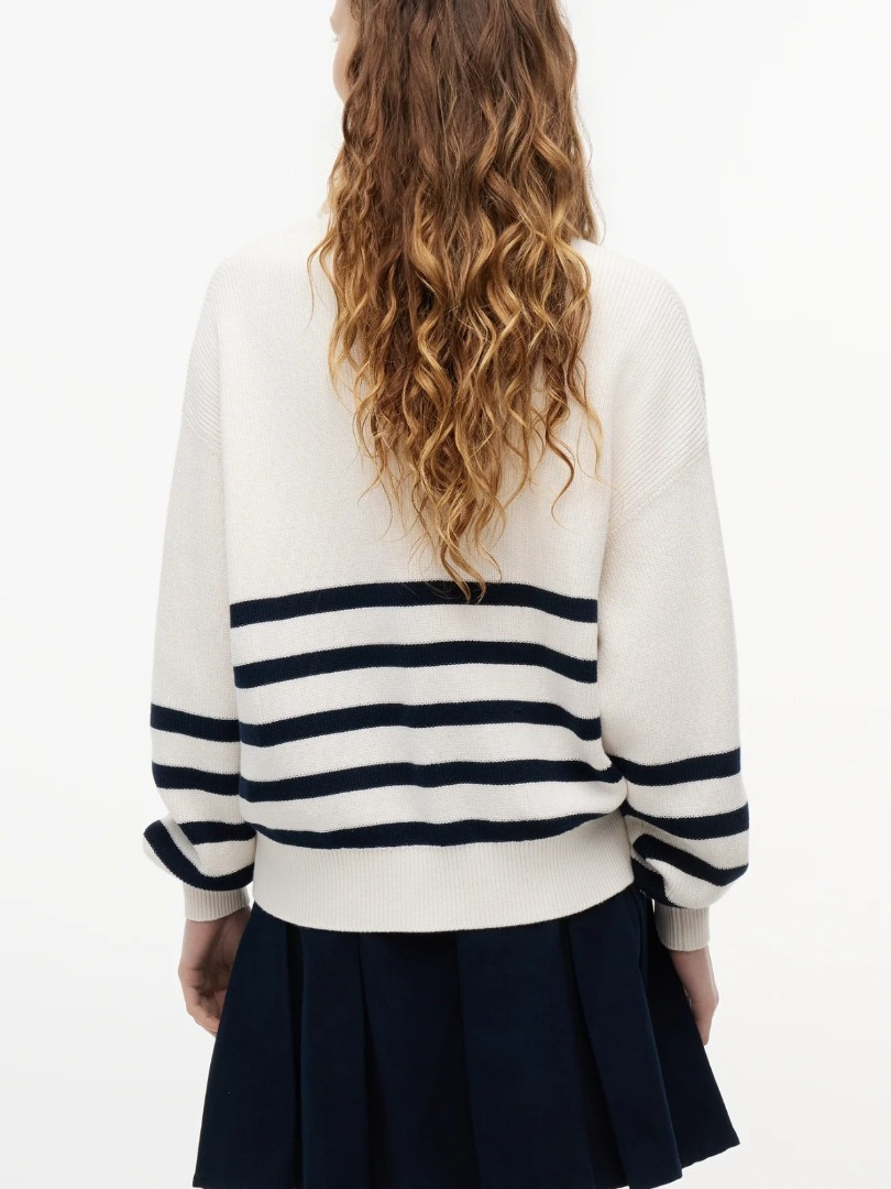 Women's White TJW Stripe Quarter Zip Sweater Tommy Jeans DW0DW22928-YBH
