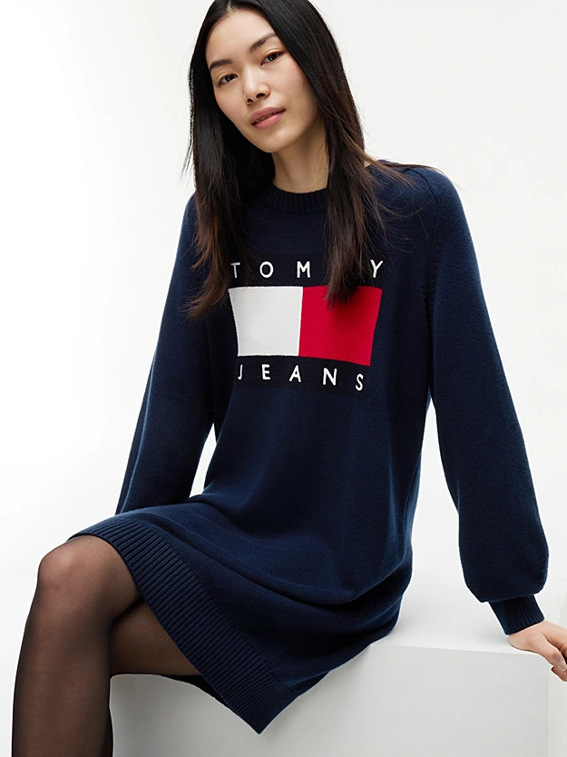 Women's Navy Blue TJW SWEATER FLAG DRESS EXT Tommy Jeans DW0DW23315-C1G
