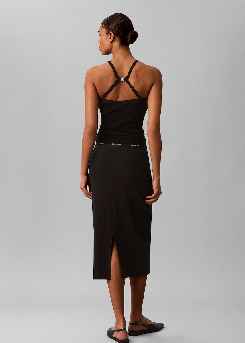 Women's Black 2X2 BABY RIB LOGO MIDI SKIRT Calvin Klein LV047H241G-UB1
