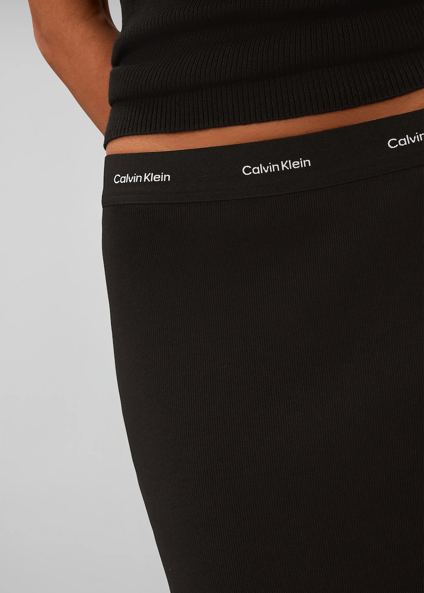 Women's Black 2X2 BABY RIB LOGO MIDI SKIRT Calvin Klein LV047H241G-UB1