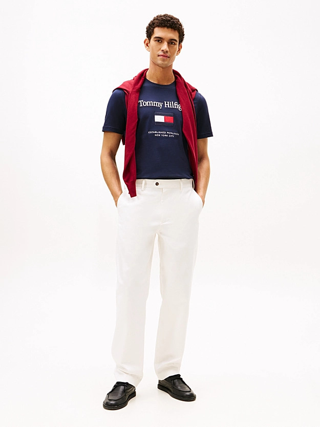 Men's Navy Blue TOMMY EMBRO FLAG TEE Tommy Hilfiger MW0MW42736-DW5
