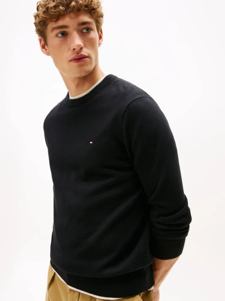 Men's Black Pima Org Ctn Cashmere Crew Neck Jumper Tommy Hilfiger MW0MW28046-BDS