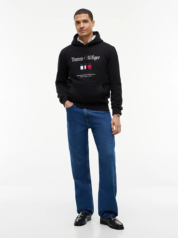 Men's Black TOMMY EMBRO FLAG HOODIE Tommy Hilfiger MW0MW42735-BDS