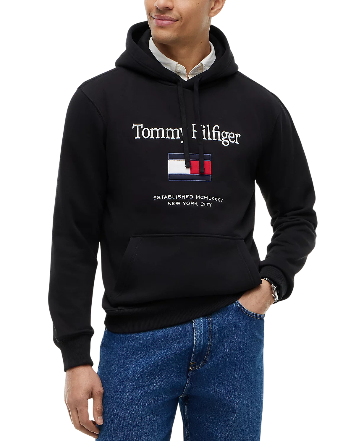 Men's Black TOMMY EMBRO FLAG HOODIE Tommy Hilfiger MW0MW42735-BDS
