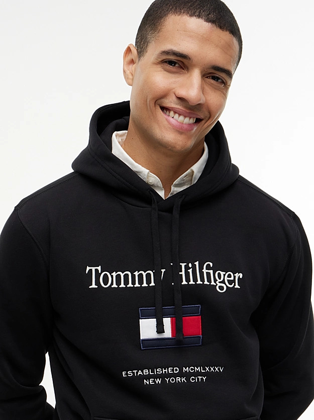 Men's Black TOMMY EMBRO FLAG HOODIE Tommy Hilfiger MW0MW42735-BDS