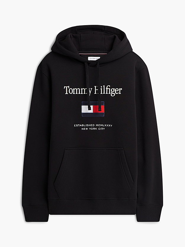 Men's Black TOMMY EMBRO FLAG HOODIE Tommy Hilfiger MW0MW42735-BDS