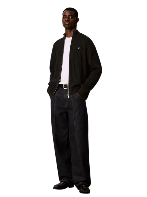 Men's Black Ls Vertical Texture Cttn Fz Swtr Calvin Klein LV04RH319G-UB1