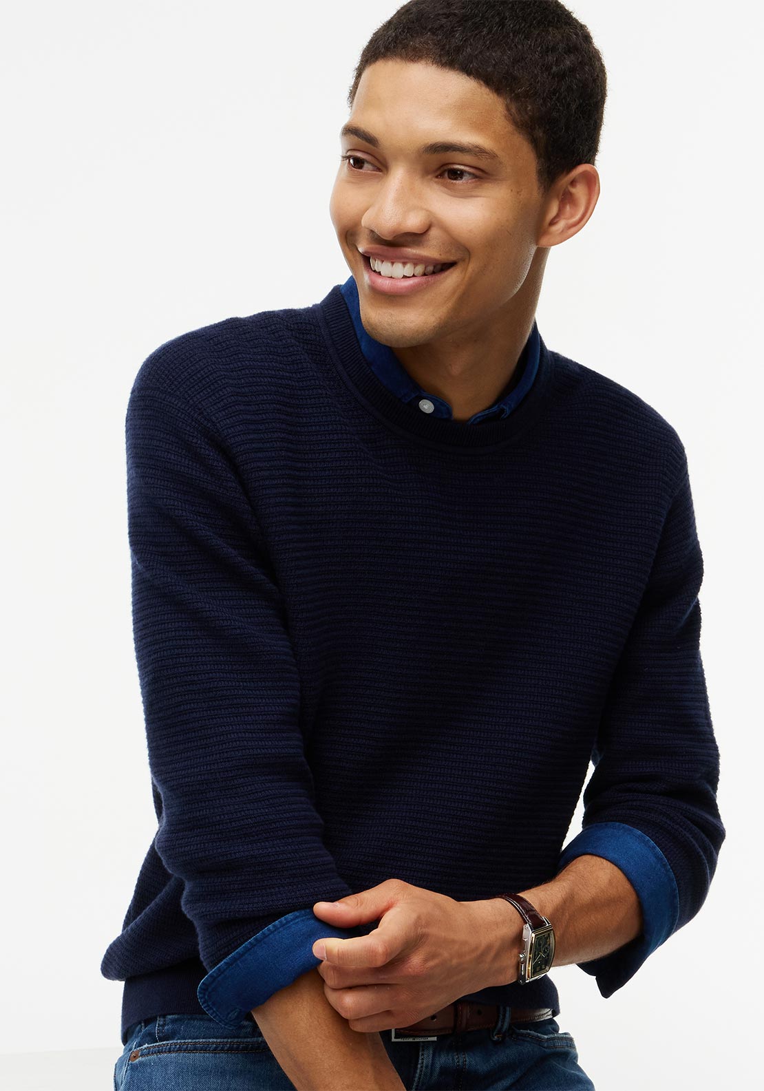 Men's Navy Blue Pima Ctn Cash Structure Crewneck Jumper Tommy Hilfiger MW0MW44759-DW5
