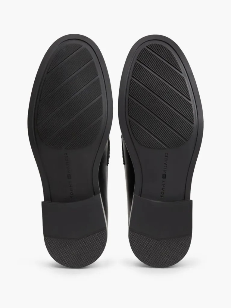 Women's Black TH Chain Fringe Leather Loafer Tommy Hilfiger FW0FW09668-BDS