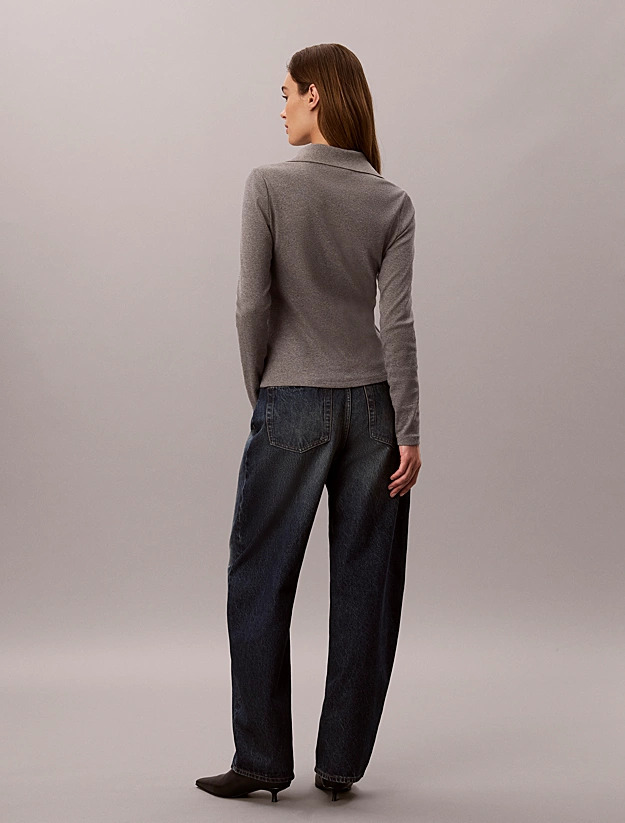Women's Grey LS WVN LABEL TNECK HENLEY SWEATSHIRT Calvin Klein LV047H203G-P7E