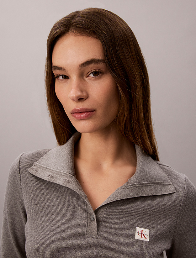 Women's Grey LS WVN LABEL TNECK HENLEY SWEATSHIRT Calvin Klein LV047H203G-P7E