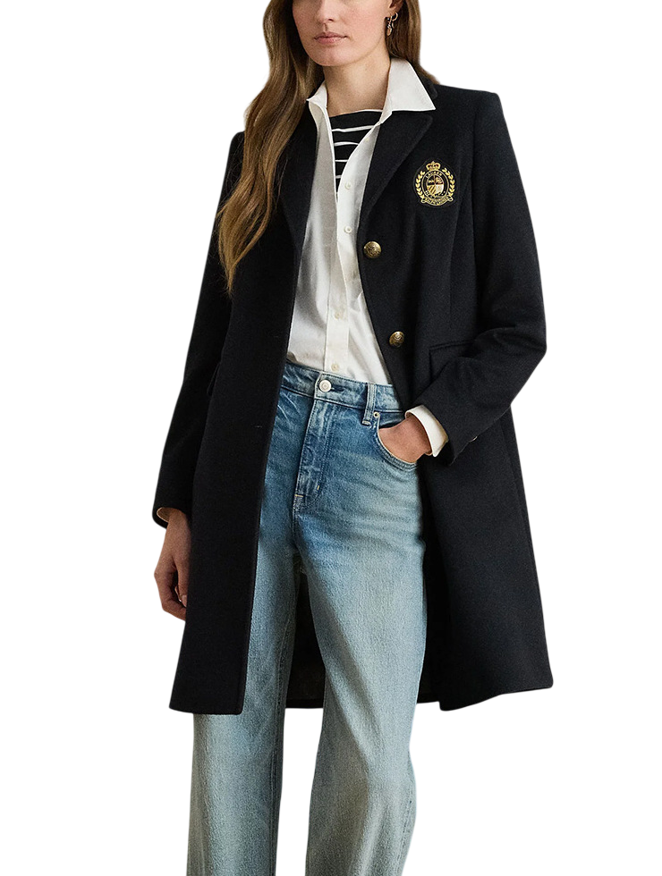 Women's Black CRESTED WOOL LINED COAT Ralph Lauren 297958509001-BLACK