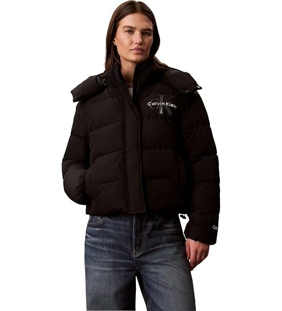 Women's Black Matte Mw Monologo Short Puffer Jacket Calvin Klein LV047H506G-UB1