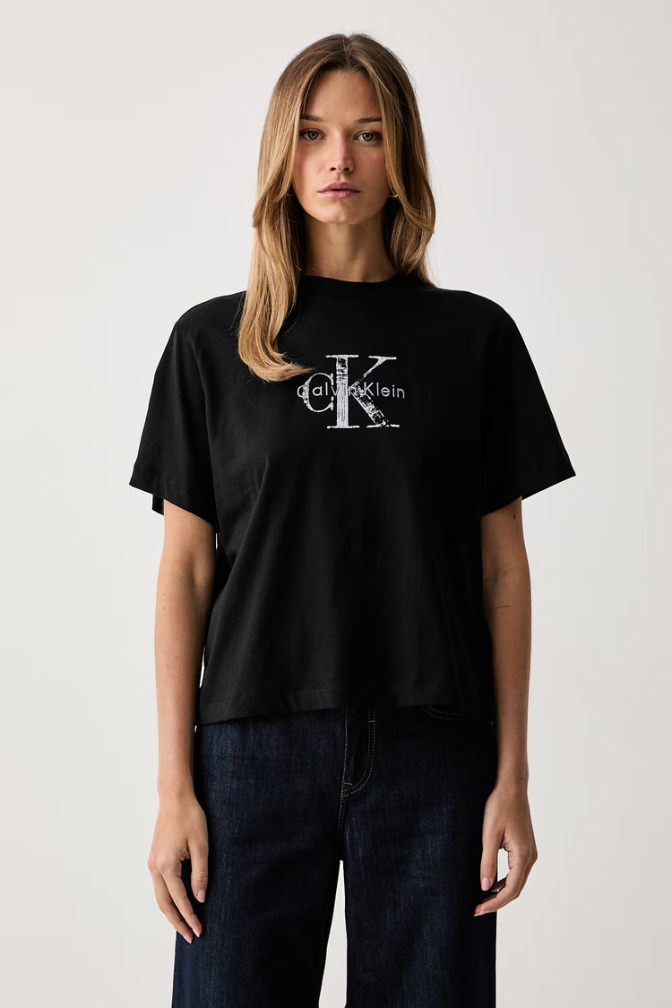 Women's Black SS BOXY HAND DRAWN MONOLOGO TEE Calvin Klein LV047H802G-UB1