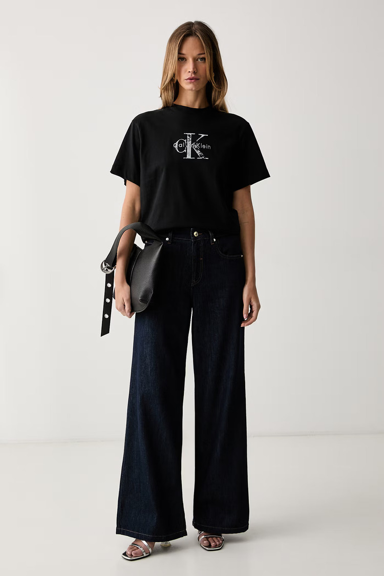 Women's Black SS BOXY HAND DRAWN MONOLOGO TEE Calvin Klein LV047H802G-UB1