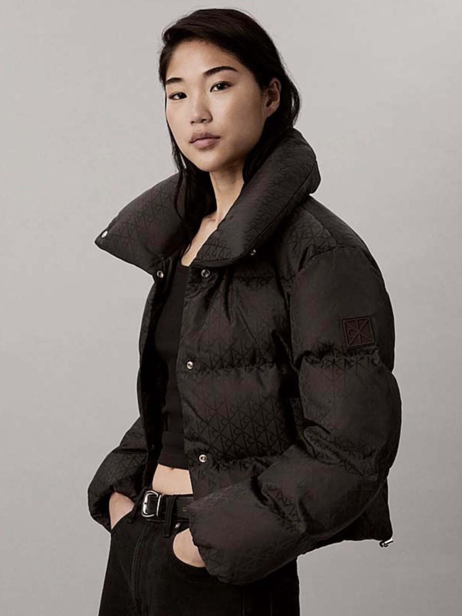 Women's Black Aop Jacquard Short Down Puffer Calvin Klein LV047H521G-UB1