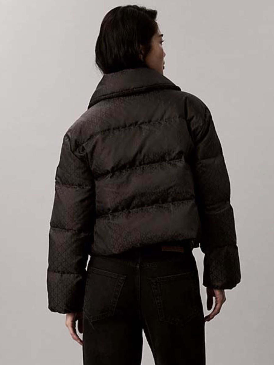 Women's Black Aop Jacquard Short Down Puffer Calvin Klein LV047H521G-UB1