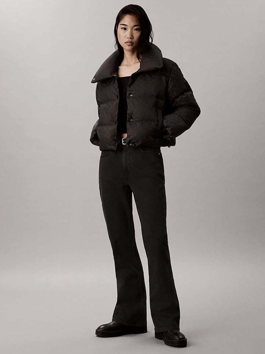 Women's Black Aop Jacquard Short Down Puffer Calvin Klein LV047H521G-UB1