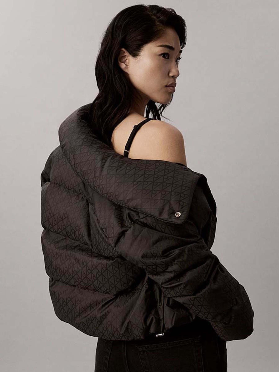 Women's Black Aop Jacquard Short Down Puffer Calvin Klein LV047H521G-UB1