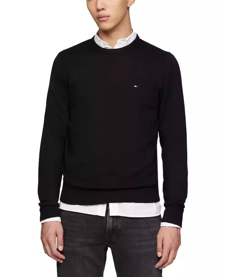 Men's Black Pima Org Ctn Cashmere Crew Neck Jumper Tommy Hilfiger MW0MW28046-BDS