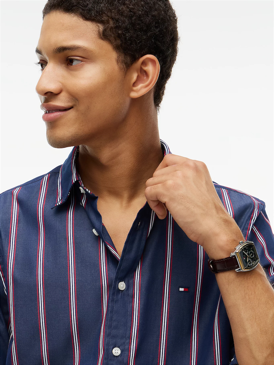 Men's Navy Blue Poplin Ground Stp Rf Shirt Tommy Hilfiger MW0MW44588-0MS