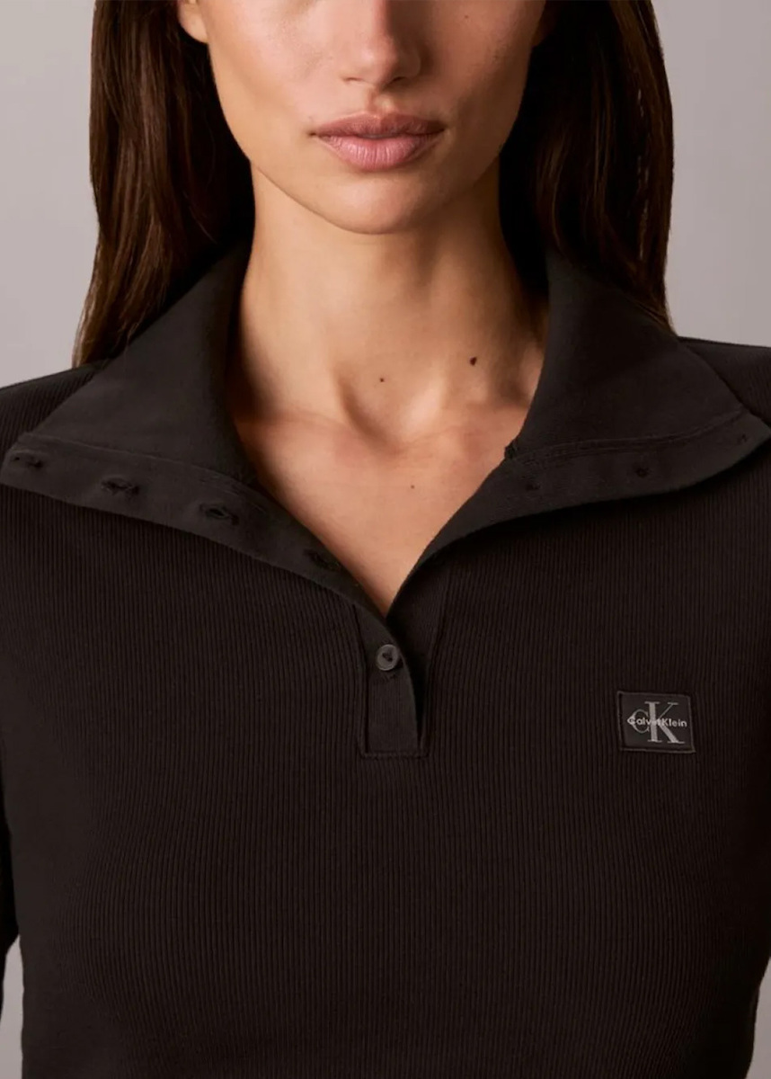 Women's Black LS WVN LABEL TNECK HENLEY SWEATSHIRT Calvin Klein LV047H203G-UB1