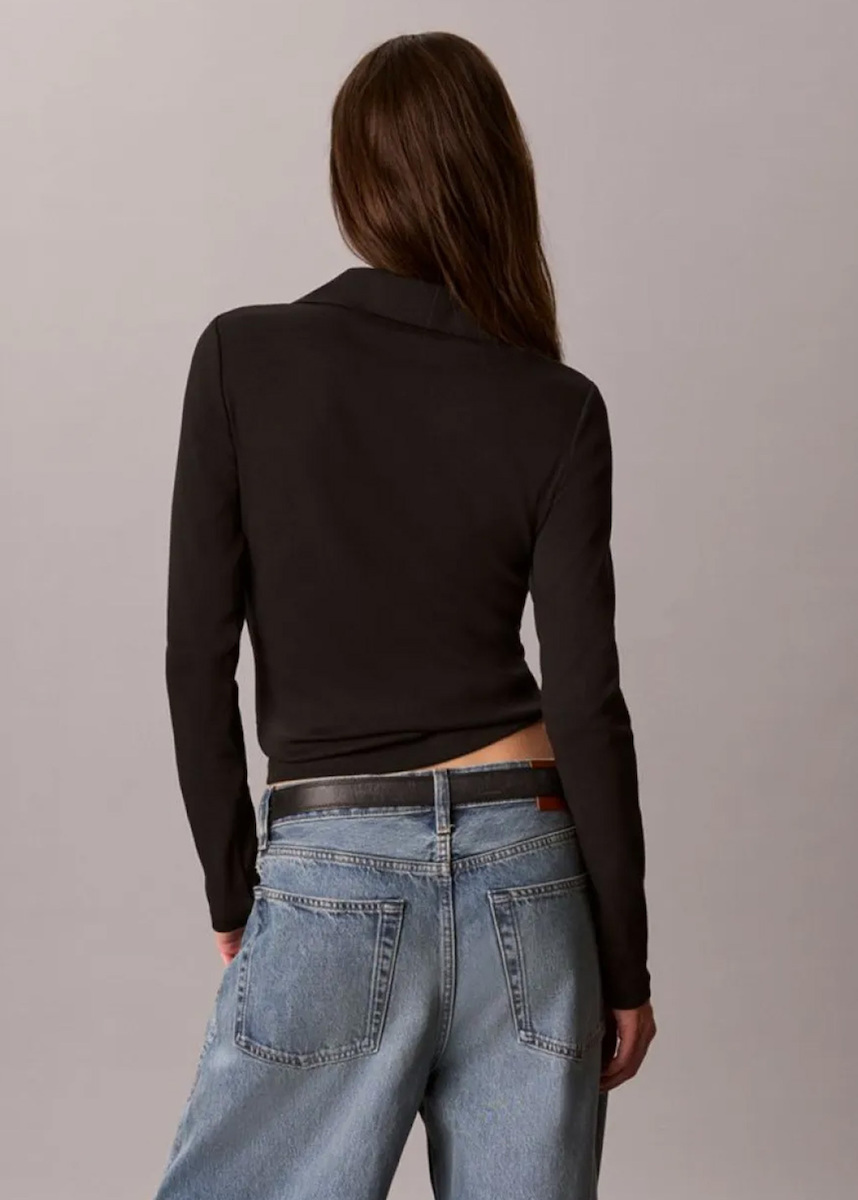 Women's Black LS WVN LABEL TNECK HENLEY SWEATSHIRT Calvin Klein LV047H203G-UB1