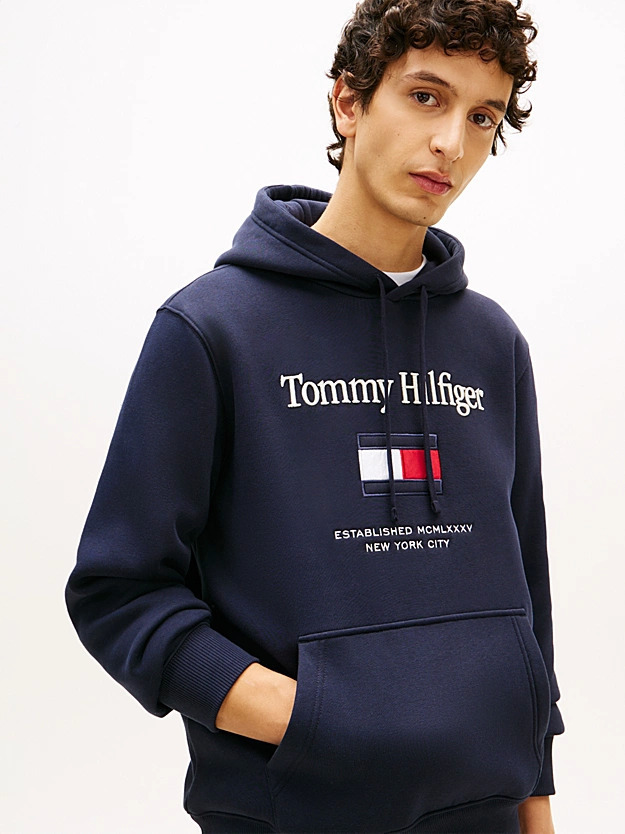 Men's Navy Blue TOMMY EMBRO FLAG HOODIE Tommy Hilfiger MW0MW42735-DW5