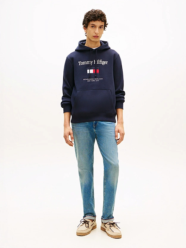 Men's Navy Blue TOMMY EMBRO FLAG HOODIE Tommy Hilfiger MW0MW42735-DW5