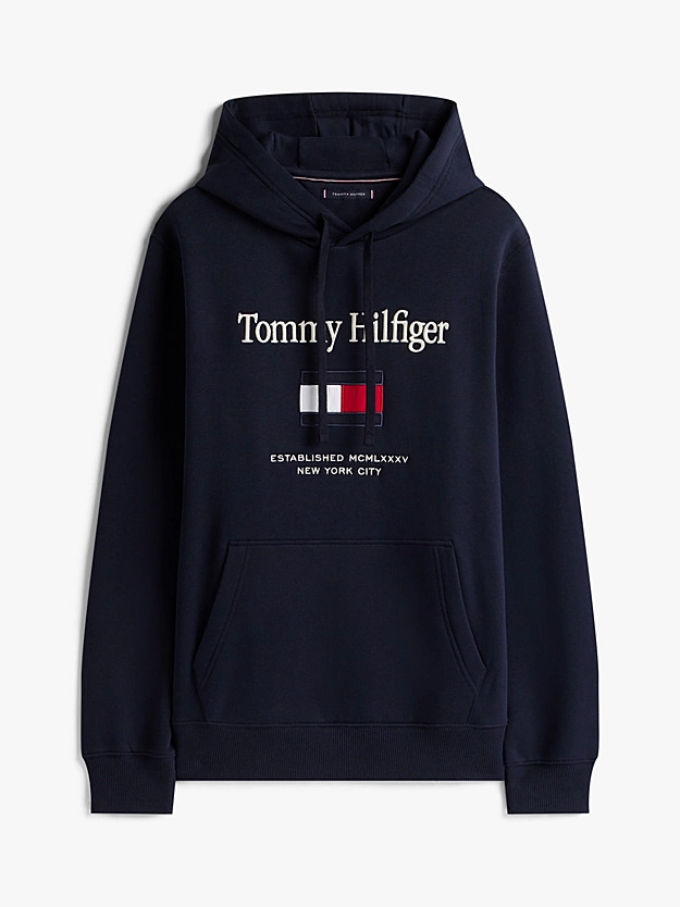 Men's Navy Blue TOMMY EMBRO FLAG HOODIE Tommy Hilfiger MW0MW42735-DW5