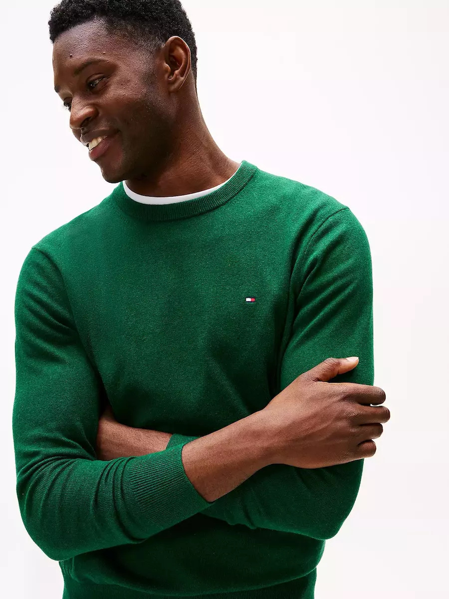 Men's Green PIMA ORG CTN CASHMERE CREW NECK JUMPER Tommy Hilfiger MW0MW28046-MQ8