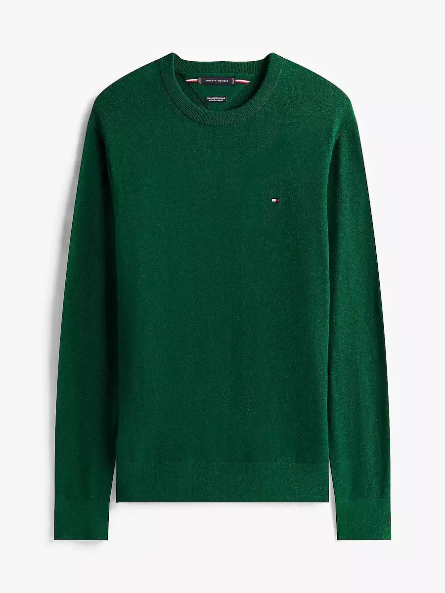 Men's Green PIMA ORG CTN CASHMERE CREW NECK JUMPER Tommy Hilfiger MW0MW28046-MQ8