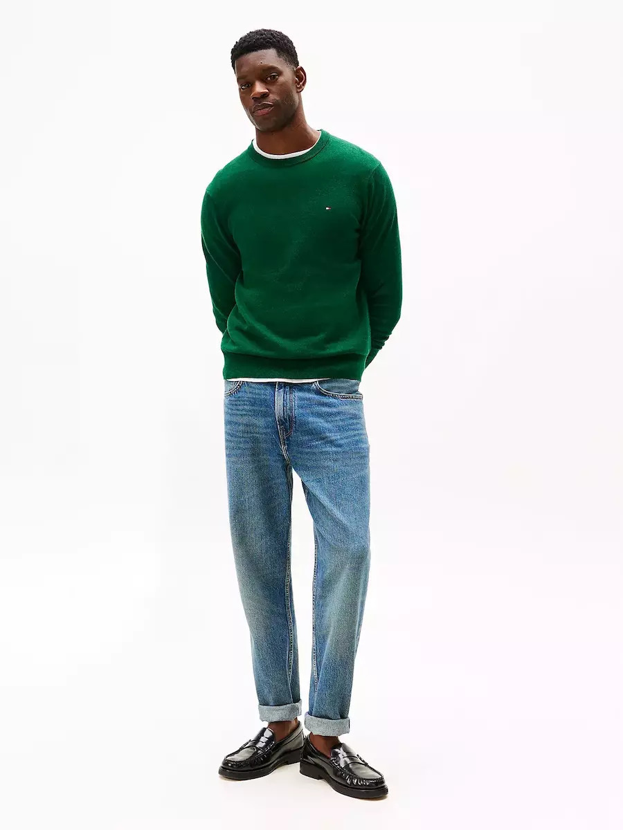 Men's Green PIMA ORG CTN CASHMERE CREW NECK JUMPER Tommy Hilfiger MW0MW28046-MQ8