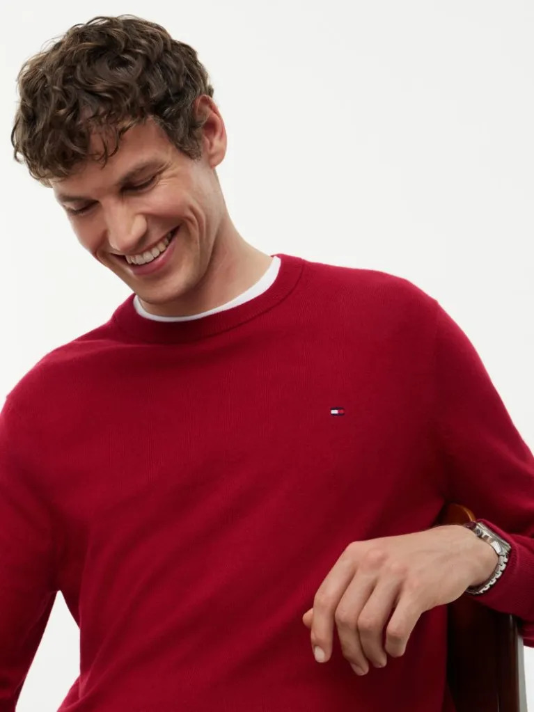 Men's Red PIMA ORG CTN CASHMERE CREW NECK JUMPER Tommy Hilfiger MW0MW28046-XIT