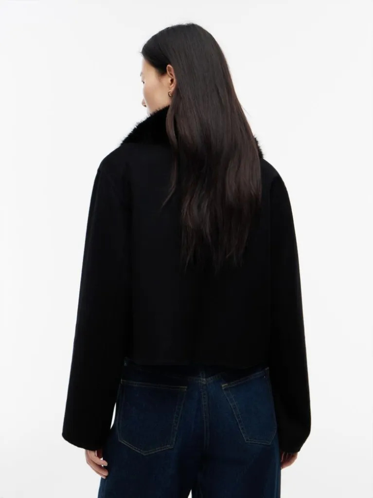 Women's Black DF WOOL LADY JACKET WITH FUR Tommy Hilfiger WW0WW52914-BDS