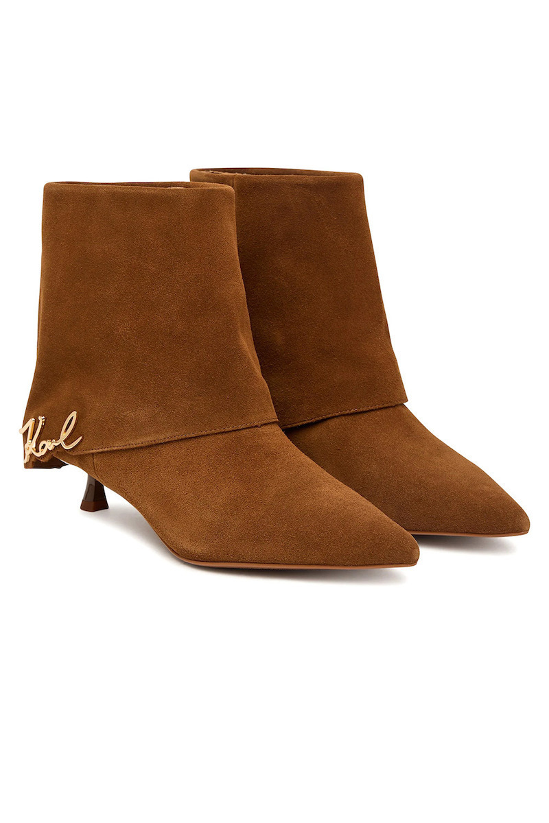 Γυναικεία Δερμάτινα Pasha Μποτάκια Καφέ Karl Lagerfeld KL30142-533-Mid Brown Suede