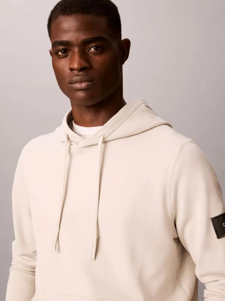 Men's Beige Ls EU 350Terry Badge Hoodie Calvin Klein LV04RJ201G-PDJ