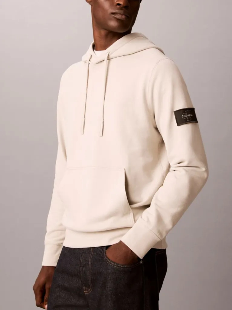 Men's Beige Ls EU 350Terry Badge Hoodie Calvin Klein LV04RJ201G-PDJ