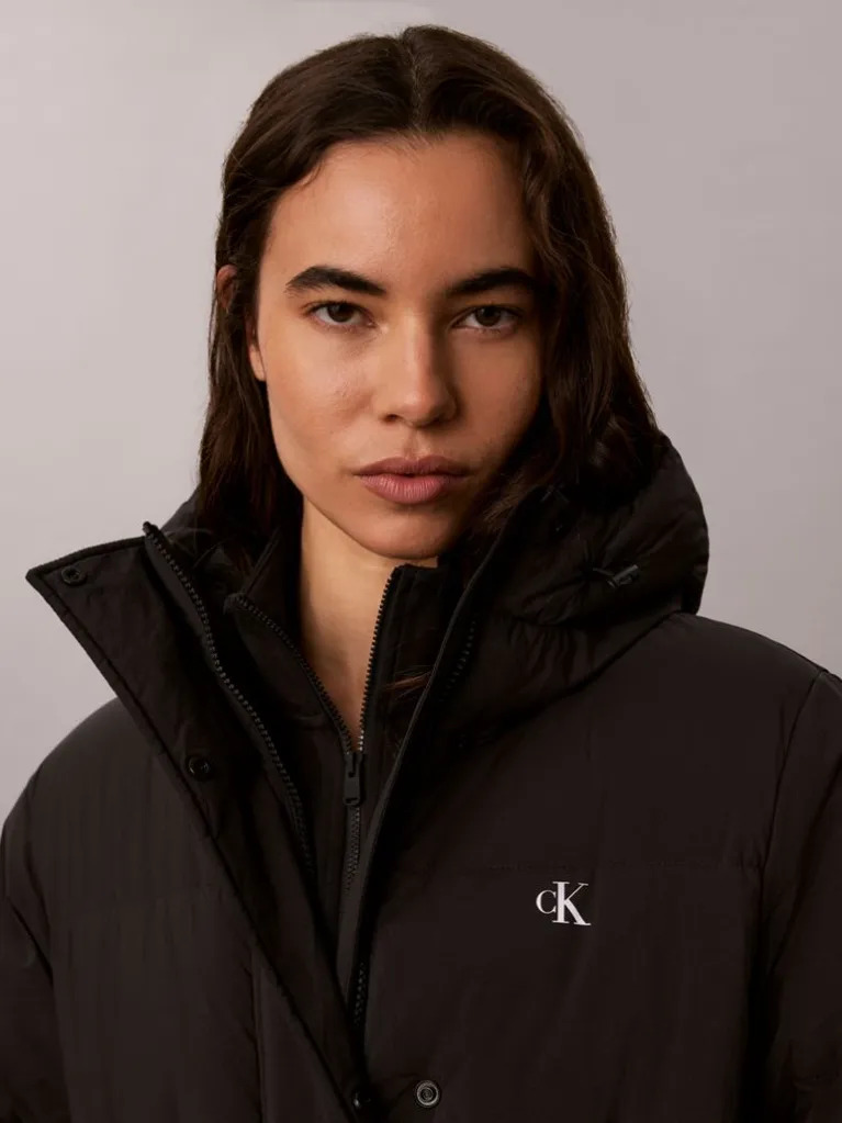 Women's Black Belted Midweight Long Puffer Jacket Calvin Klein LV047D508G-UB1