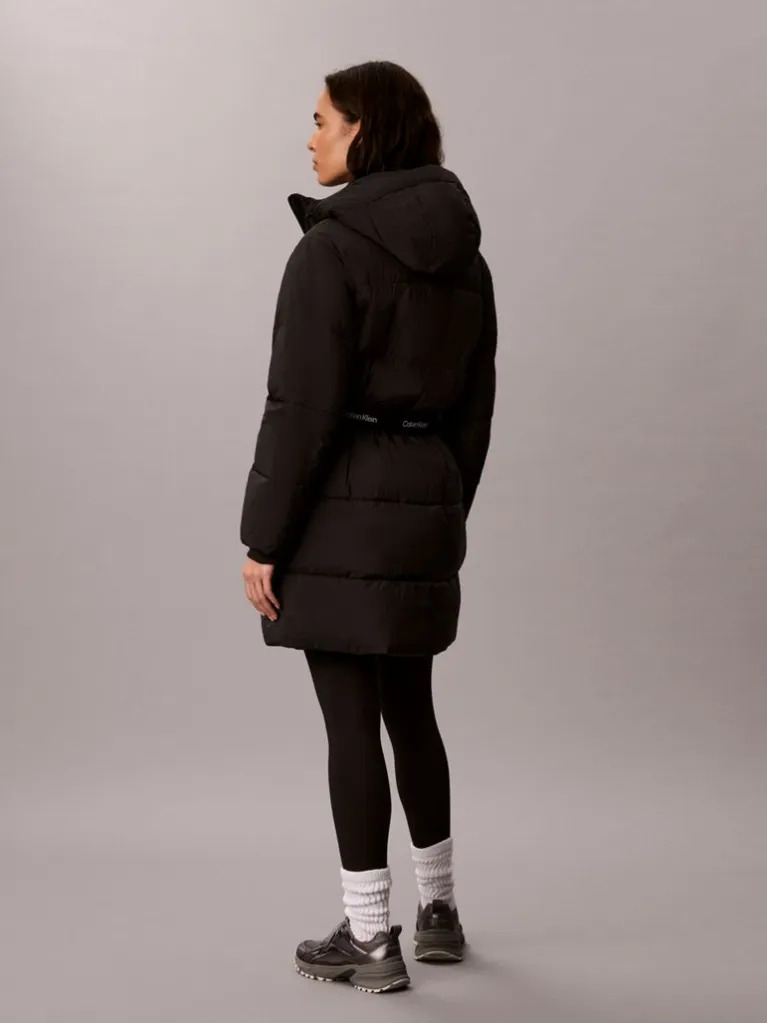 Women's Black Belted Midweight Long Puffer Jacket Calvin Klein LV047D508G-UB1