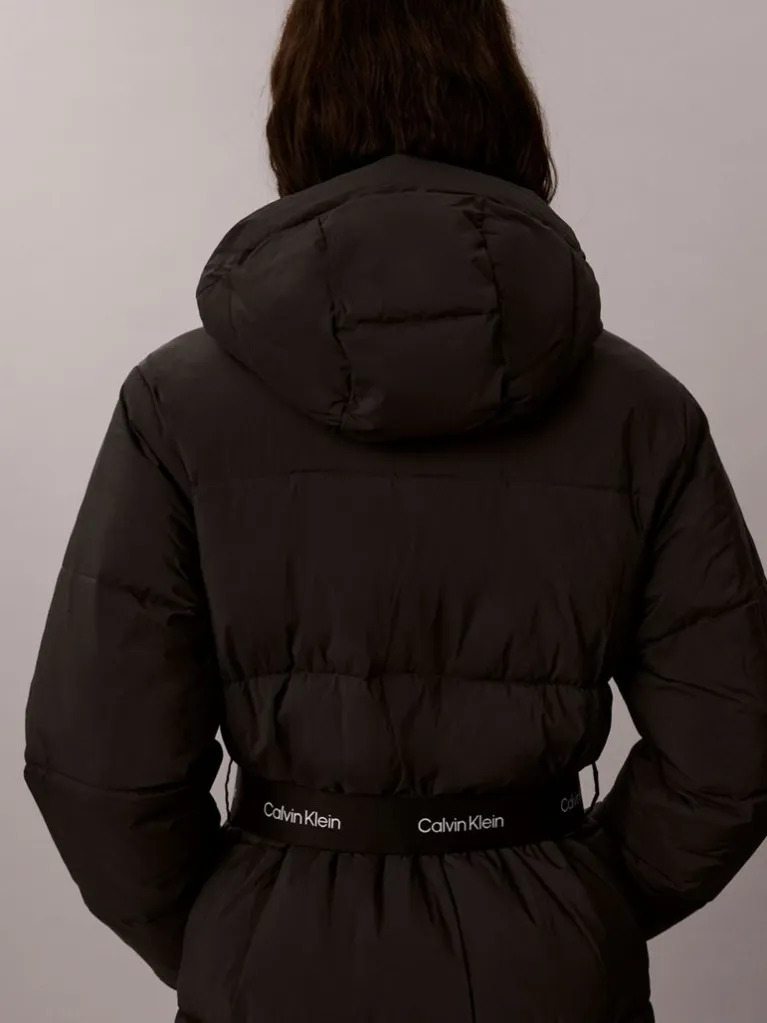 Women's Black Belted Midweight Long Puffer Jacket Calvin Klein LV047D508G-UB1
