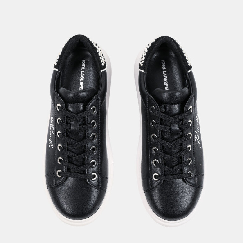 Women's Black Leather KAPRI Pearl Tab Rhinestone Karl Lagerfeld KL62518P-00S-Black Lthr w/Silver